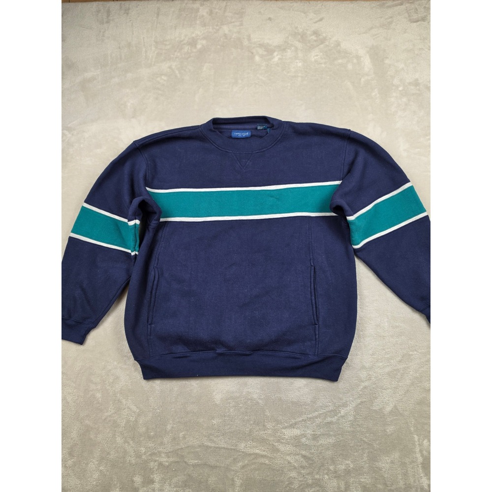 Vintage Towncraft Sweatshirt Mens Large Blue Colorblock Crewneck Pockets Faded